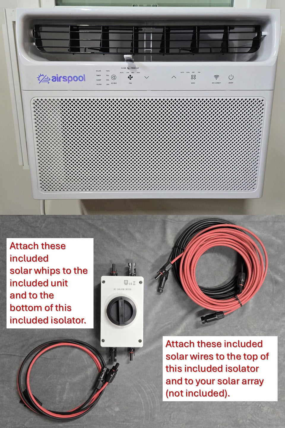 PRE-ORDER WORLD’S FIRST SOLAR HYBRID WINDOW AC UNIT NOW! Expect to get it 6/25/25. Airspool WS12 (12,000 BTU) solar air conditioner (IMPORTANT: NO HEAT ON THIS ONE! COOLING ONLY!) Run solar only, grid only, or automatic combination of the two.