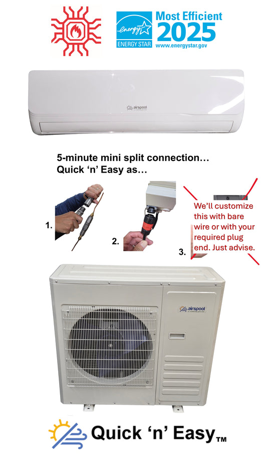 IMMEDIATE SHIPMENT! HS24 (24,000 BTU) Quick 'n' Easy Mini-Split Heat Pump with -22F superheat and kink proof line set.