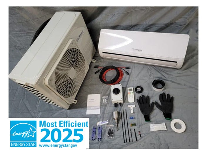 New! Airspool Quick 'n' Easy HS12 (12,000 BTU) solar air conditioner/heater with superheat. The first true DIY hybrid mini split.  5 minutes (literally) to connect everything. 12-month happiness guarantee!